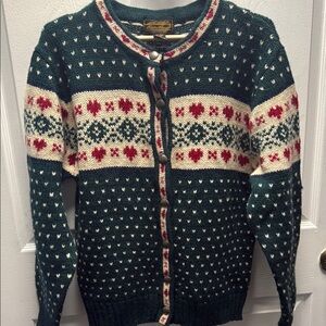 L.L. Bean Green and Red Cardigan Sweater